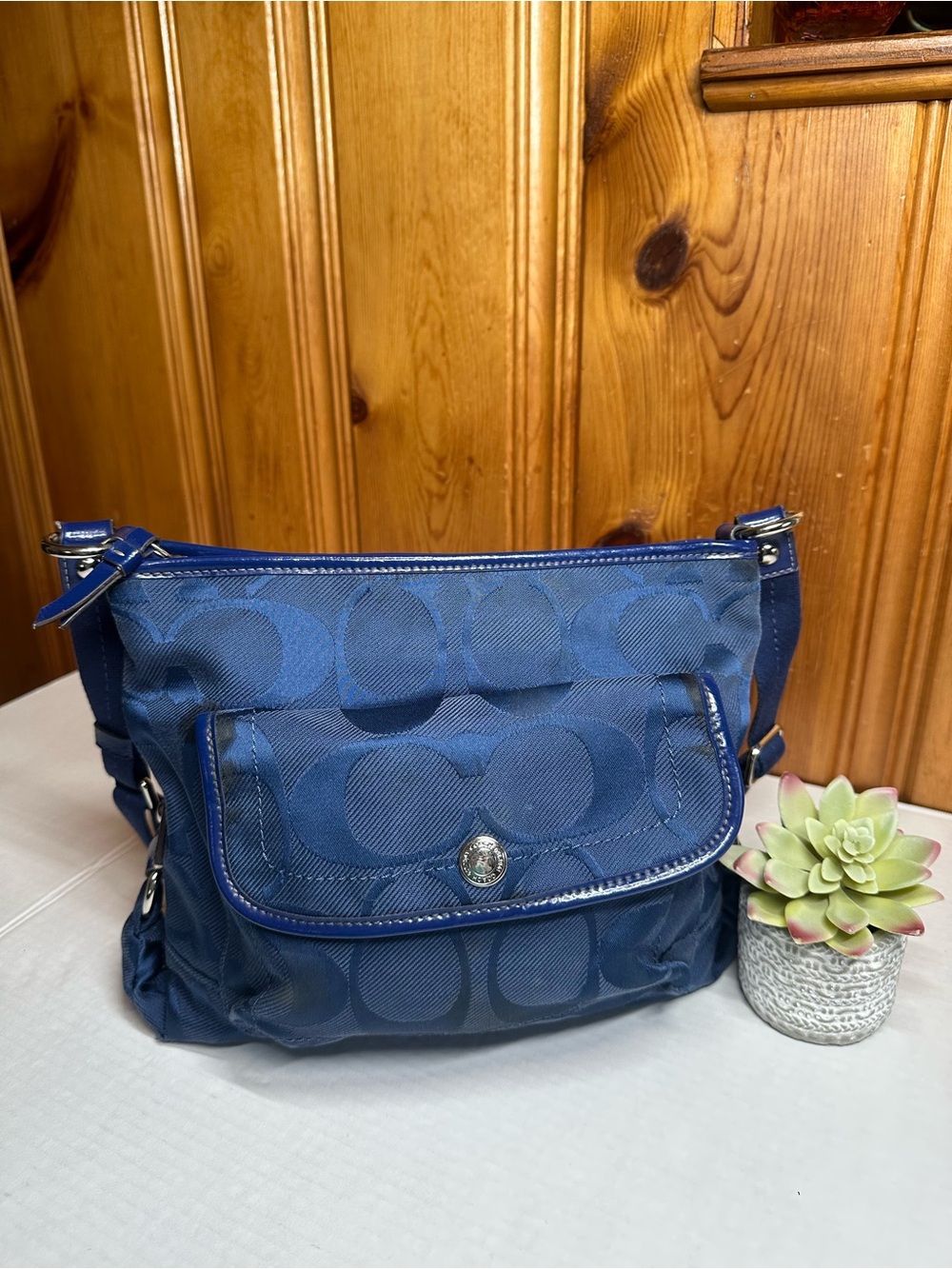 Coach Navy Signature Nylon Crossbody Bag - Picture 7 of 16